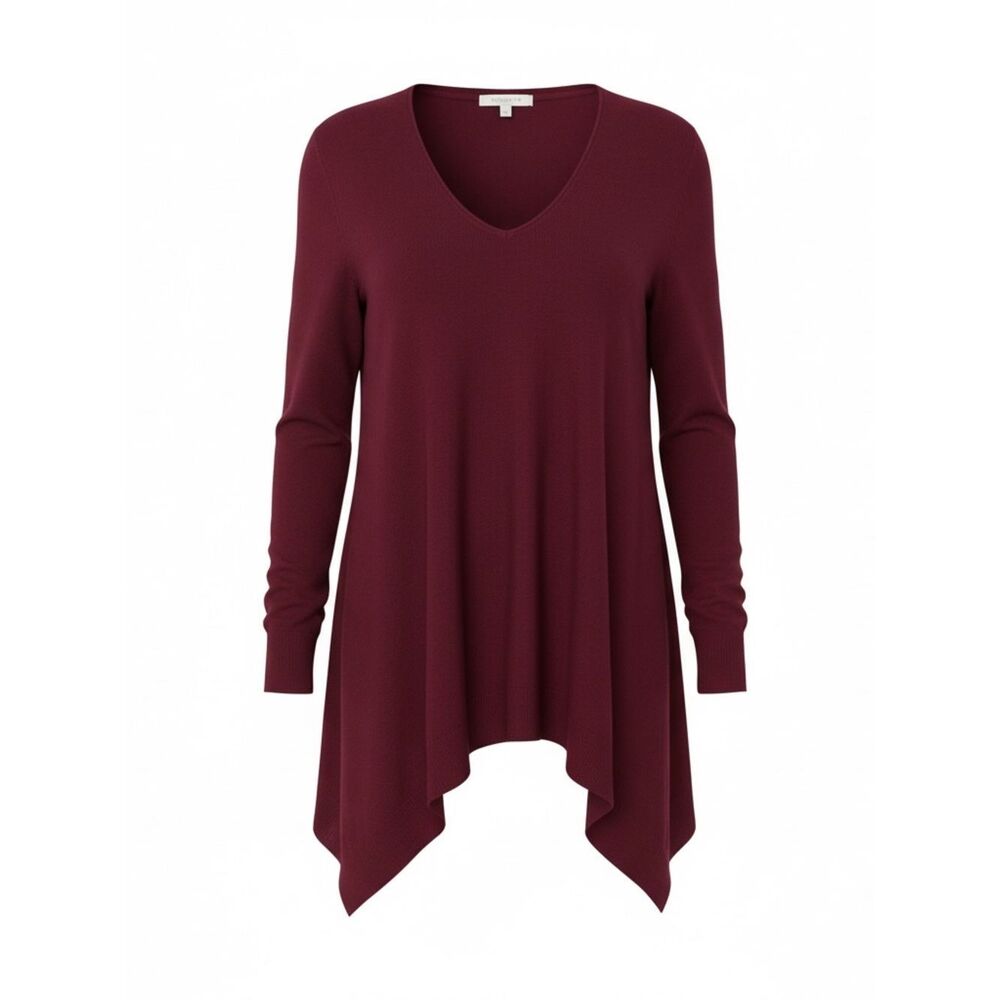 Joseph A. Cotton Blend V Neck Curved Hem Top